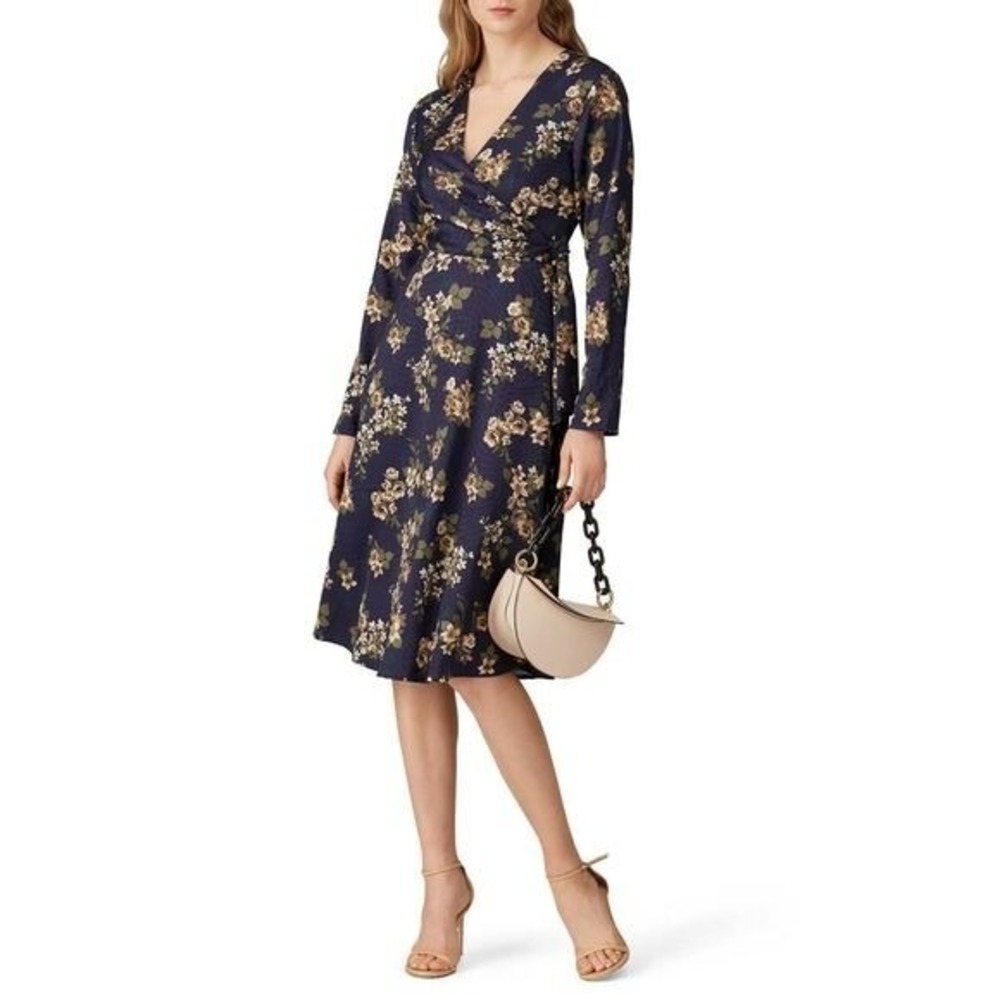 Hutch Navy Floral Wrap Long Sleeve Dress